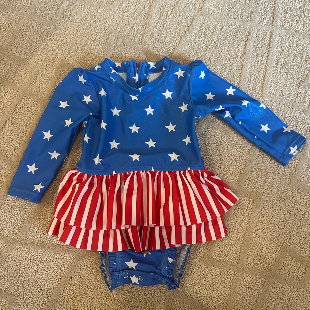 Like New Ruffle Butts Blue Star & Stripe Suit with tutu